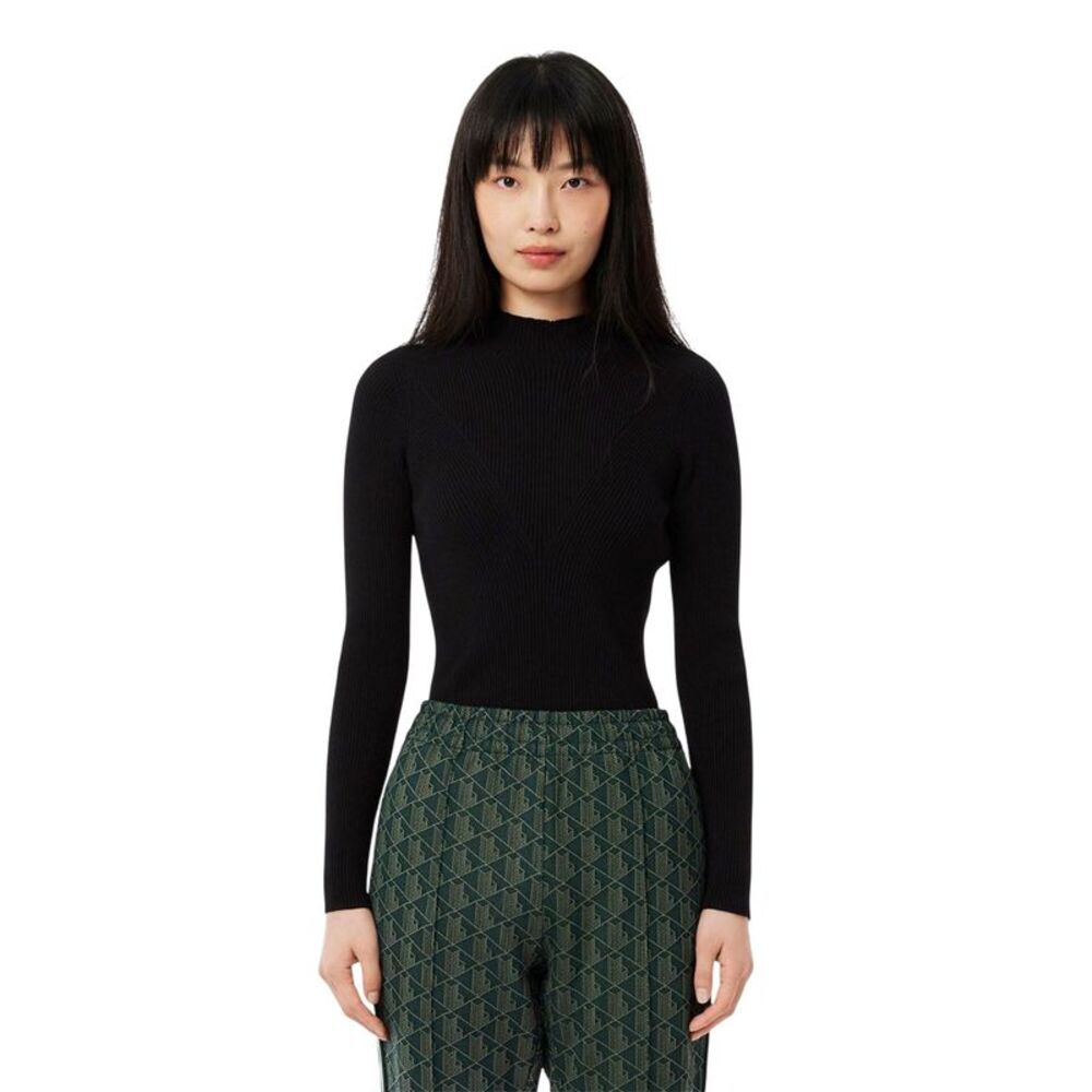 Lacoste Womens/Ladies Rib Knit High-Neck Sweater Top / Black - Picture 3 of 6